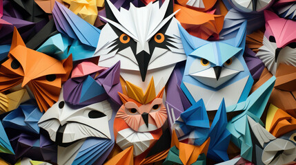 Colorful origami paper animals for educational origami craft projects for kids