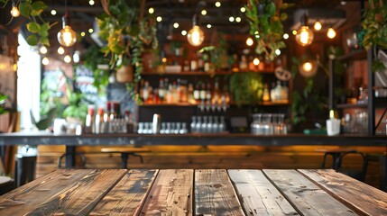 Cozy Rustic Bar Interior with Greenery