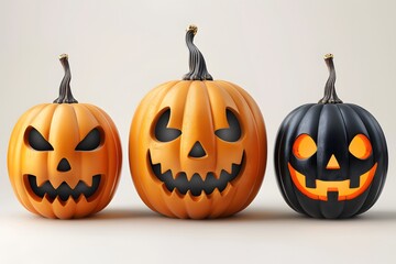 Halloween Themed Carved Pumpkins with Jack O'Lantern Faces - Fun, Spooky Seasonal Decor for Celebrations