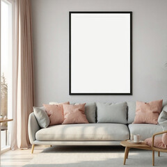 Mockup vertical frame in comfortable modern living room background.