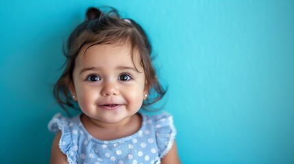 Naklejka premium A cheerful Latin toddler girl posing merrily