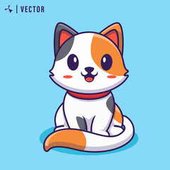 Cute cat sits with blue isolate background, vector illustration