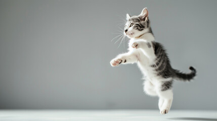 Obraz premium Jumping Cat on Solid Background
