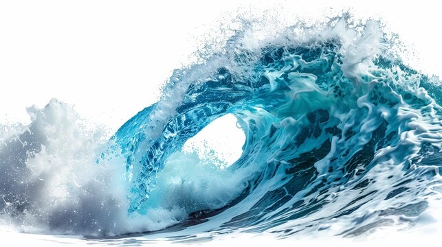 Blue water wave isolated on white background with clipping path, blue water splash
