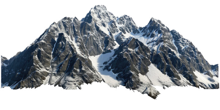 Majestic mountain peaks with rugged, snow-capped summits and steep, rocky slopes. The dramatic scenery showcases the beauty and grandeur of high-altitude landscapes.