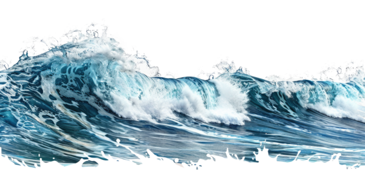 A powerful cresting ocean wave, showcasing vibrant blue and white colors with frothy details. The image captures the dynamic motion and energy of the sea, perfect for marine and nature themes.