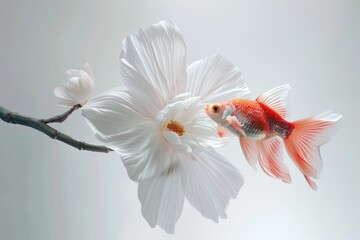 Fototapeta premium A fish is swimming in front of a white flower