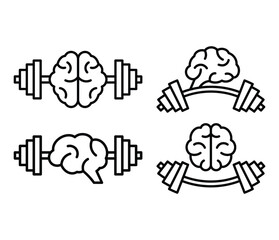 brain workout with dumbbells icons vector design simple line black white illustration collections sets isolated