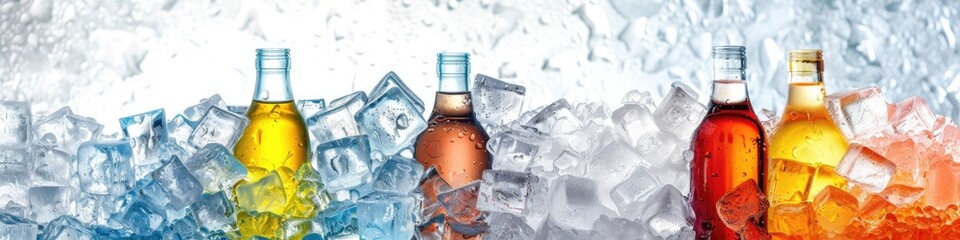 Beverages: Variety of Drinks Chilled on Crushed Ice - Banner Design