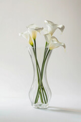 A clear glass vase with a flared top and narrow neck