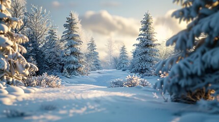 Natural beauty of snow-covered trees in a winter wonderland