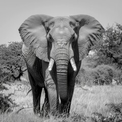 Black And White Image - African Elephant in Nature Wildlife Photography