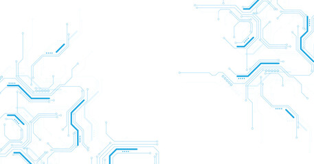 Blue circuit diagram on white background. High-tech circuit board connection system.Vector abstract technology on a white background.