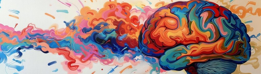 Fototapeta premium Creative explosion of thoughts, colorful artistic representation of a human brain bursting with ideas