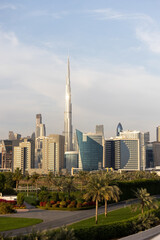 Burj Khalifa and the view of Business Bay in the United Arab Emirates.