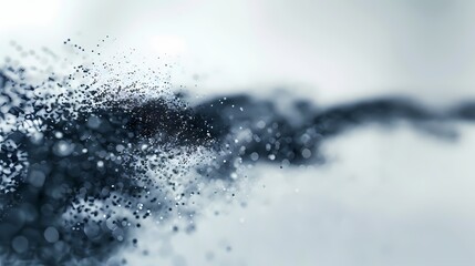 A trail of particles in an abstract background, with a motion blur effect and a dynamic atmosphere, isolated on solid white background