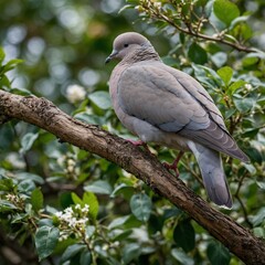 Fototapeta premium Close-up of a dove on a tree branch in the garden