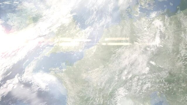 Zoom in from space and focus on Wasquehal, France. 3D Animation. Background for travel intro. Elements of this image furnished by NASA	
