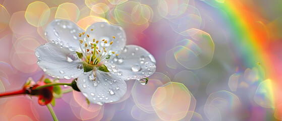 Delicate cherry blossom with raindrops