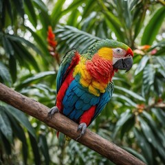 Obraz premium Close-up of a colorful parrot on a tropical tree branch