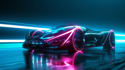 Naklejka premium futuristic vehicle with sleek aerodynamic lines and neon light highlights
