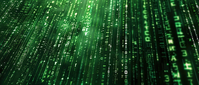 Flowing green binary digits on screen