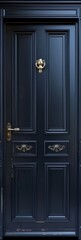 Black Door. Classic Architecture Design with Blue Background