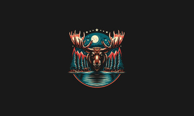 moose angry on forest and lake vector artwork design