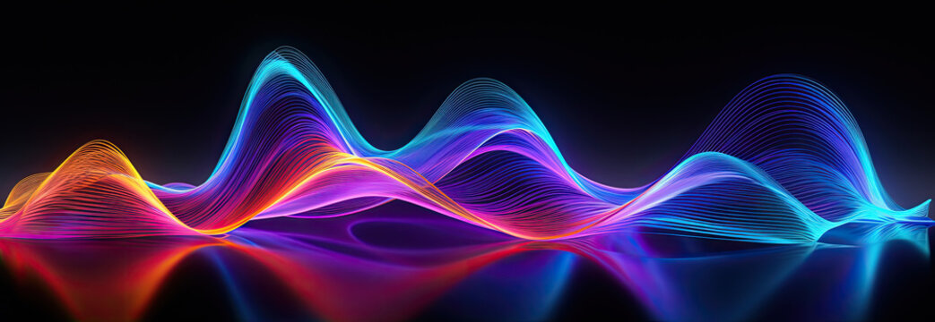 Vibrant abstract light waveforms on black - Powered by Adobe