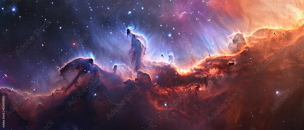 Wall mural red nebula landscape with ethereal glow