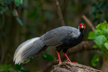 Siamese Fireback (Lophura diardi) The crest is similar to that of a paddle and is also blue. but from the nape to the back and wings are gray.