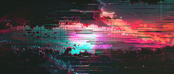 Abstract glitch art with vibrant distortions