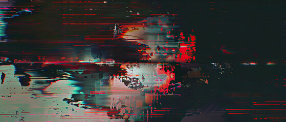 Glitched landscape with red and black tones