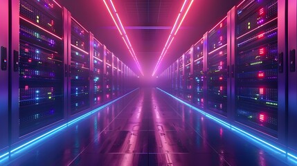 Illuminated Connection: Futuristic Server System with Neon Lights