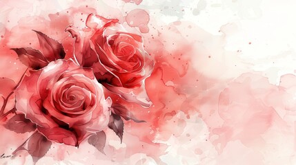 Beautiful watercolor painting of red roses with delicate petals and soft brushstrokes, creating an elegant and romantic floral art piece.