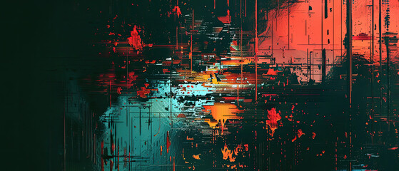 Abstract art with red and digital glitch effects