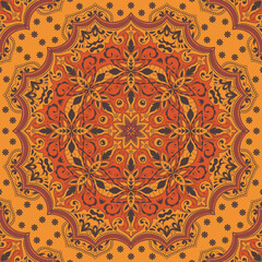Indian seamless pattern with floral ornament. Ethnic design rug, fabric. Flower mandala.