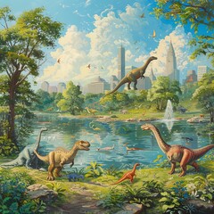 Dinosaurs in the park

