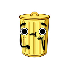 happy trash bin character cartoon. logo green, sign cute, mascot food happy trash bin character sign. isolated symbol vector illustration