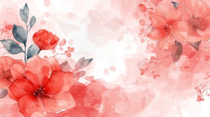 Red watercolor flowers. Delicate floral background.