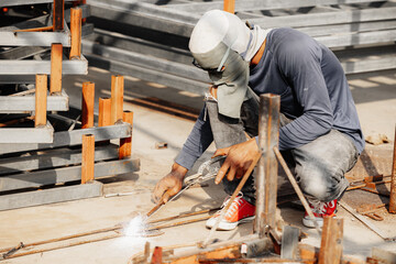 Barehanded Danger Unsafety Poor Industrial Worker Welding Metal on Construction Site
