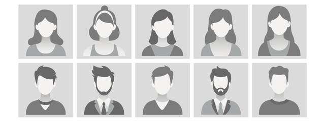 grayscale Avatar, user profile, person icon, gender neutral silhouette, profile picture for unknown or anonymous individuals. man and a woman portraits for social profiles, icons, screensavers 