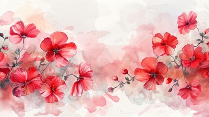 Red watercolor flowers. Floral seamless pattern. Delicate watercolor background.