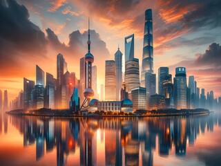 Obraz premium Urban Cityscape at Sunset