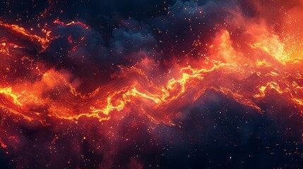 Fototapeta premium Stunning abstract image of fiery orange and red swirling against a dark blue background, capturing the essence of dynamic energy and chaos.