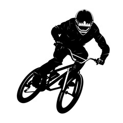 Cycling sport vector black isolated silhouette of man on bicycle. Cycling sportsman, olympic games illustration.