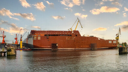 Remontowa Shipyard Gdansk, Poland. The photo shows the first of three Ro-Pax ferries built for a...