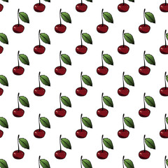 Seamless pattern with cherry doodle for decorative print, wrapping paper, greeting cards, wallpaper and fabric