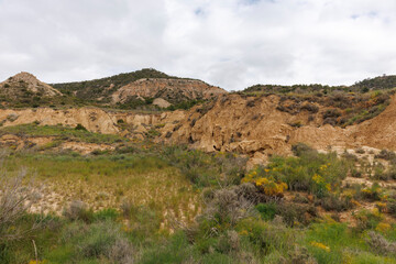 Vue de la Bardena Negra située dans les Bardenas Reales, une région naturelle semi-désertique de Navarre, en Espagne.