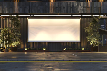 Obraz premium Modern gym facade with a blank billboard, 3D rendered, perfect for health and fitness ads, accented with a light border.